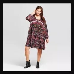 NEW Xhilaration Plus 2X Black print Dress peasant hippie boho chic NWT